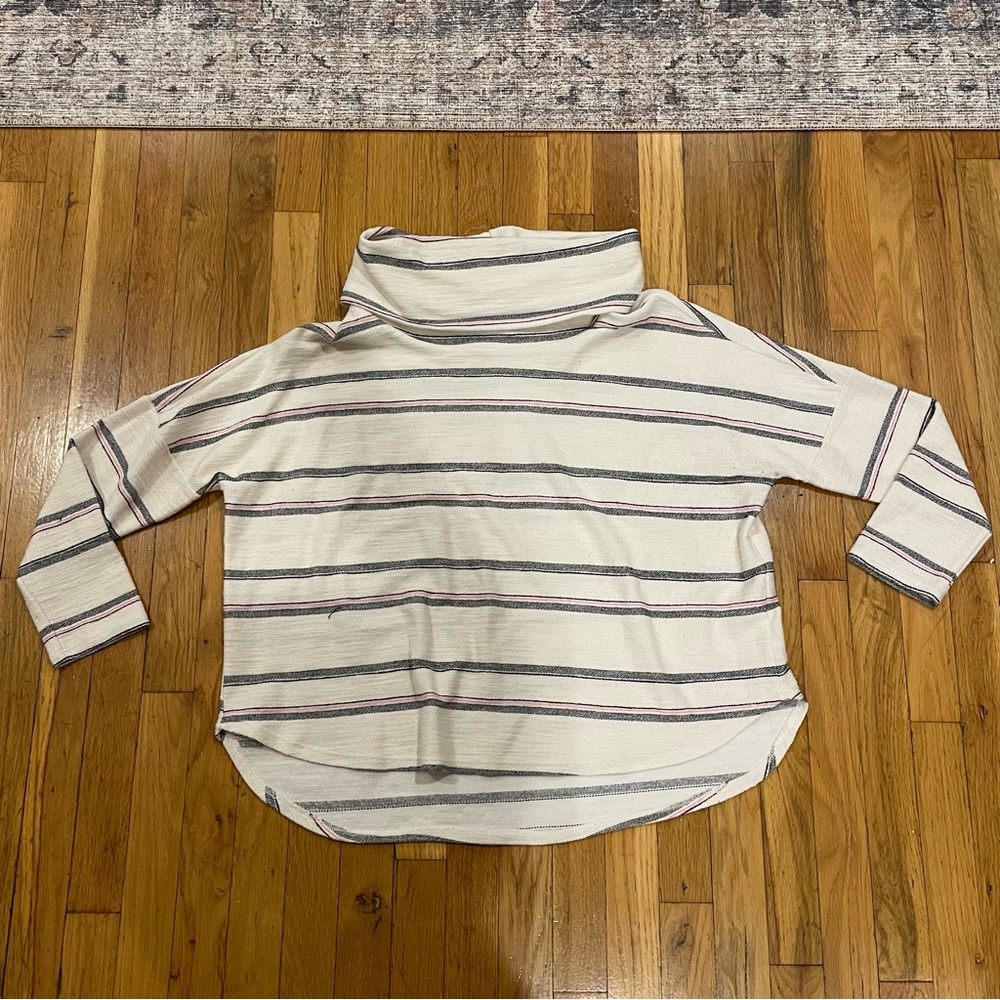 Anthropologie / Dolan taupe cowl neck sweatshirt with gray and pink stripes